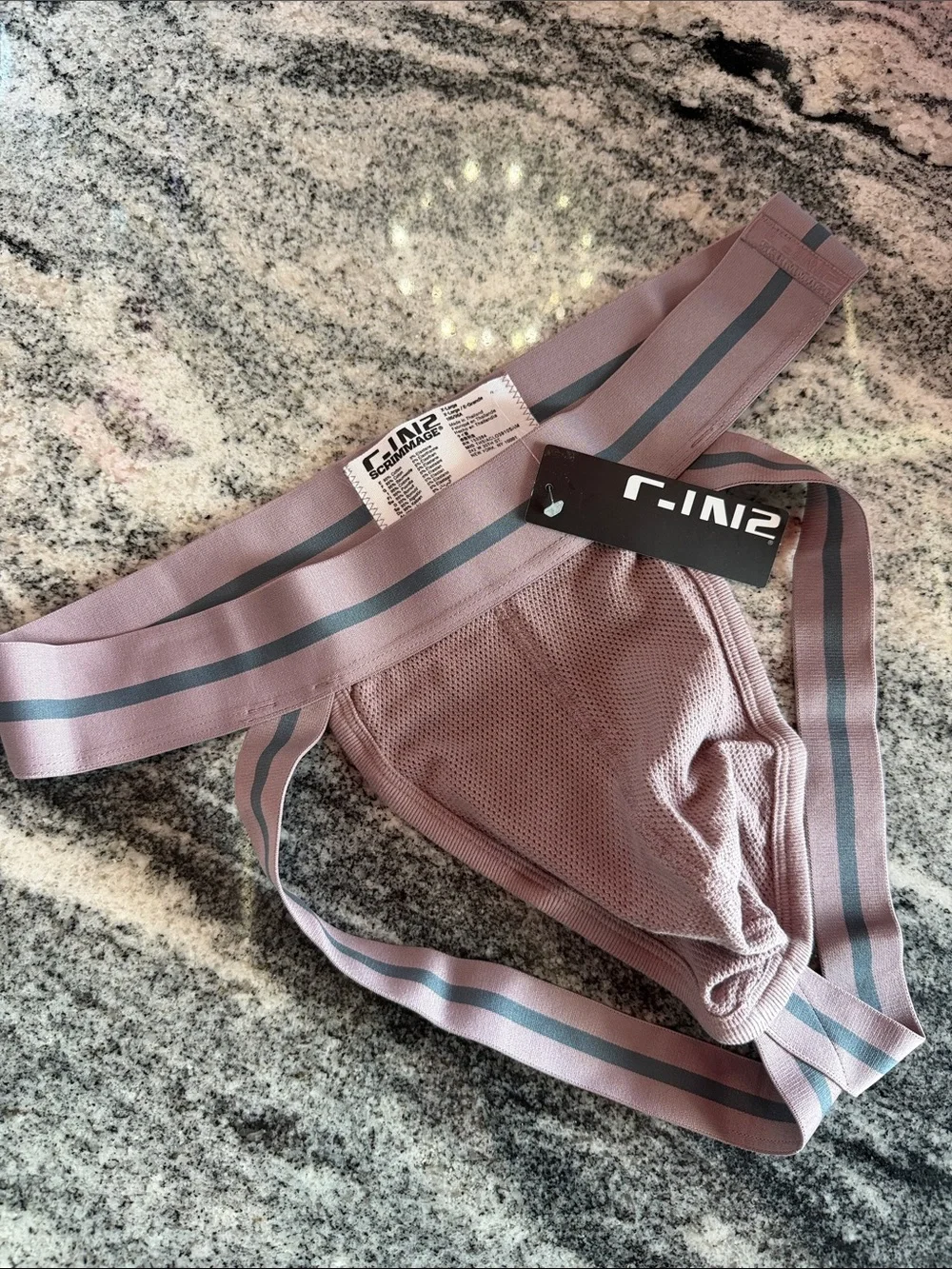 C-IN2 Men’s Scrimmage Brief Jockstrap in Mauve with Striped Waistband NWT!